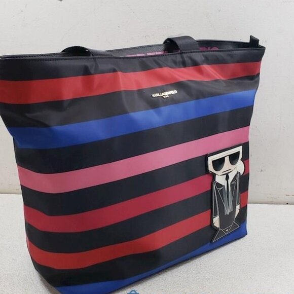 NWT Karl Lagerfeld w/COA Rainbow Striped Tote Bag - Picture 3 of 11